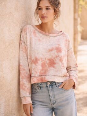Free People Movement Cropped Tie Dye Sweatshirt Blush Pink S